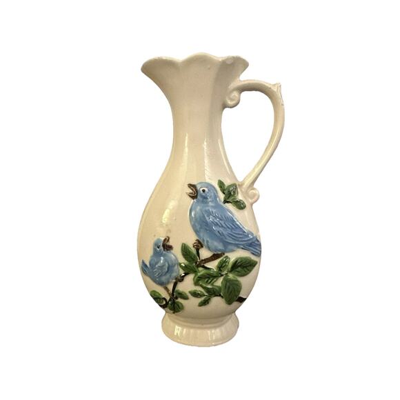 Unbranded Other - SOLD Bud Vase Pitcher Blue Birds 6" Tall Signed Vintage 1982 Hand Painted Office